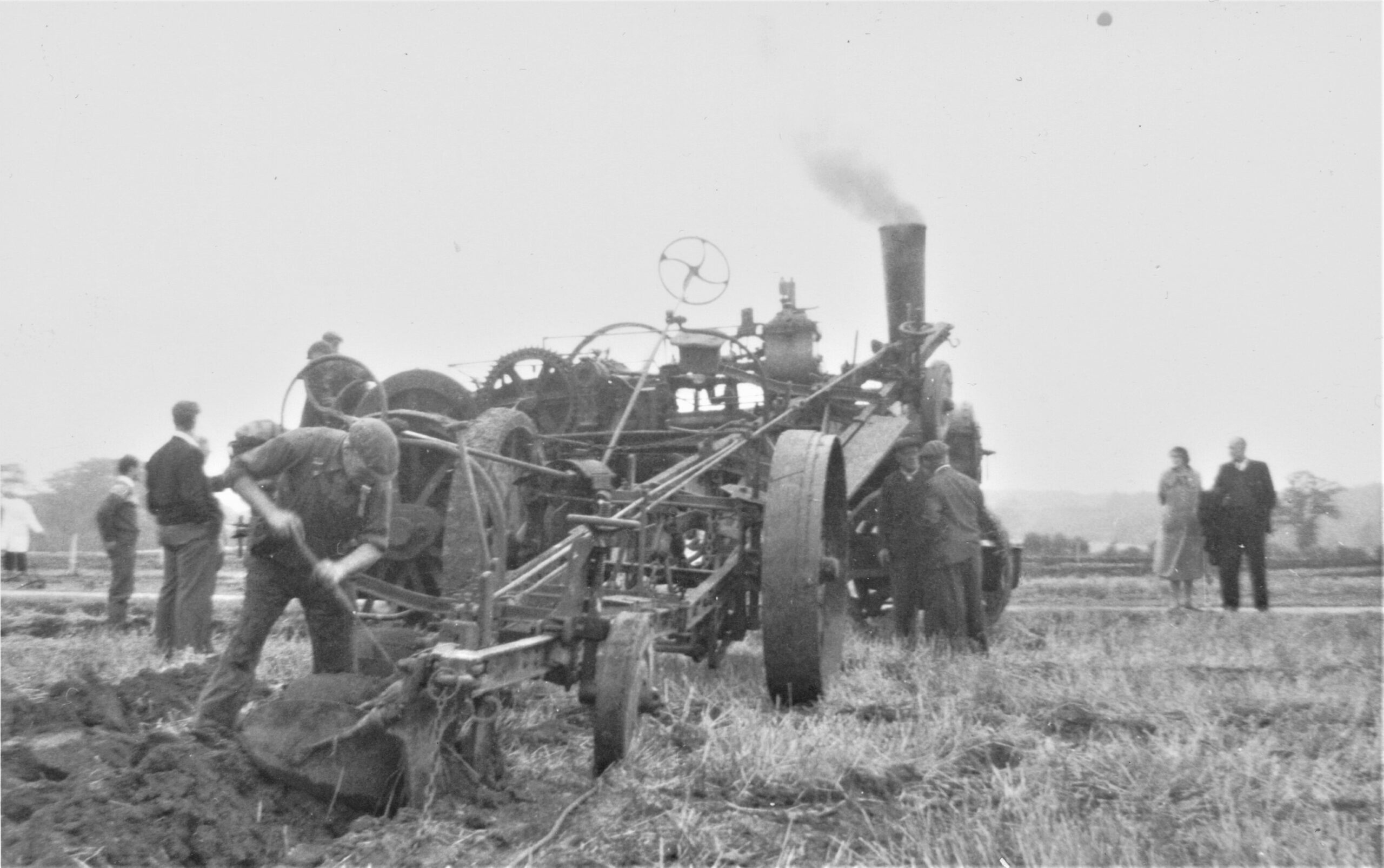 ROL063 Another unidentified engine and crew. Waiting on the ploughman to clear the trash. Portland Cement Manufacturers Ltd of Sundon, Bedfordshire. The records would put that between 1953 and around 1959. The engine has now been dismantled and is in storage with its owner in Devon. No notes accompanied the photo